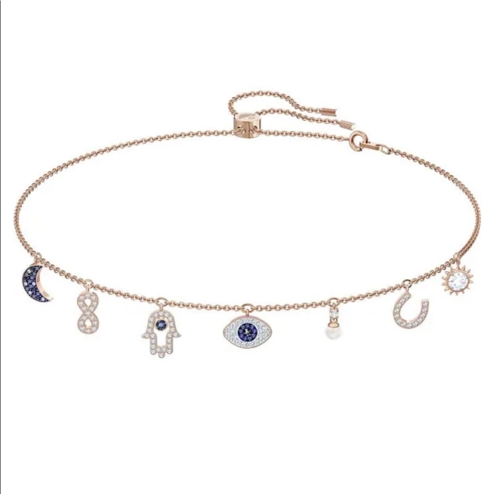 Swarovski Symbolic Necklace with Moon, Evil Eye, Infinity and Horseshoe
